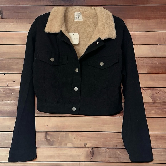 ALTAR'D STATE Deirdre Cord Cropped Black Corduroy Jacket Medium NWT - Picture 2 of 12